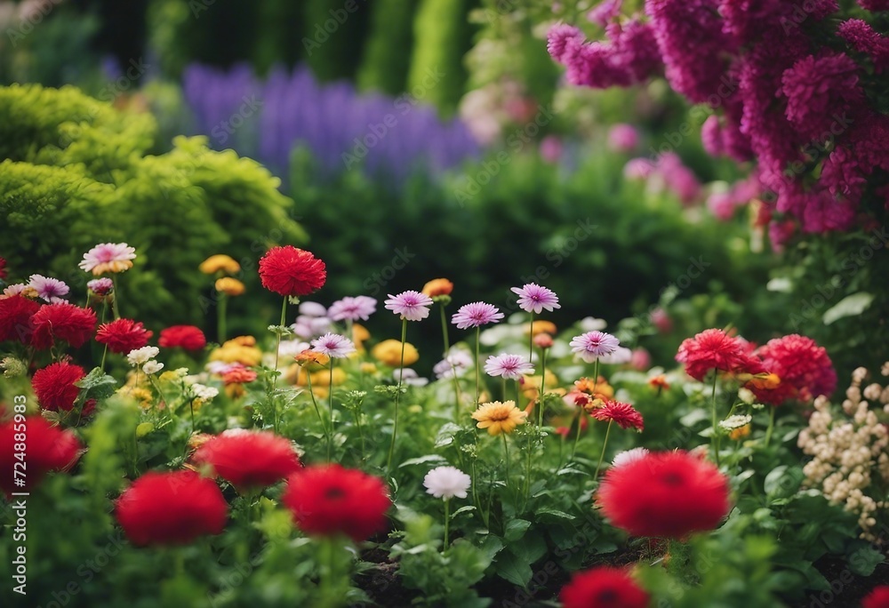 Beautiful flower gardening design details Designing beautiful landscape Multicolored flowerbed with