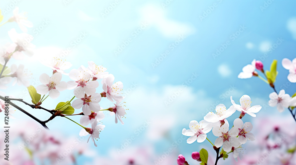 White and pink flowers against the blue sky - cherry blossoms. White and pink flowers against the blue sky - cherry blossoms.