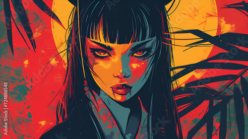 ortraits of a samurai devil girl, generative ai