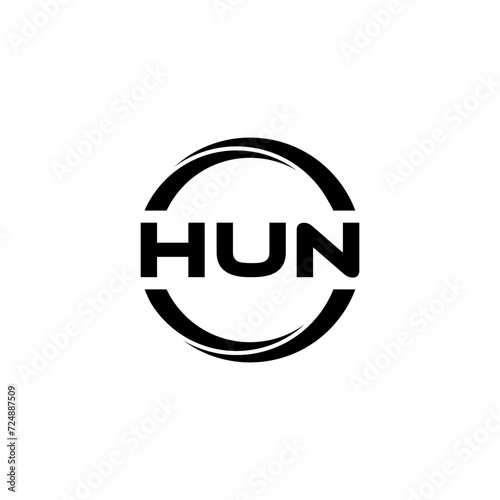 HUN letter logo design with white background in illustrator, cube logo, vector logo, modern alphabet font overlap style. calligraphy designs for logo, Poster, Invitation, etc.
