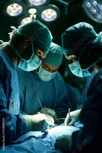 Surgery team operating in a surgical room.