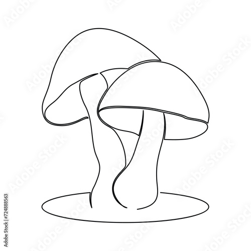 Continuous one line drawing of mushroom vector art illustration minimalist design.