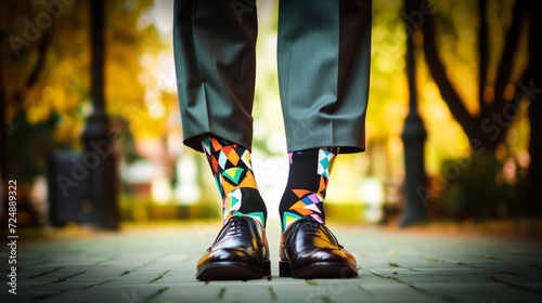 businessman wearing mismatched coloured socks.