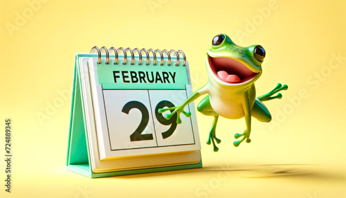 Joyful frog celebrating Leap Day on a sunny calendar backdrop © Svetlana Kolpakova