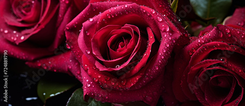 Red rose with water drops close-up Generative AI