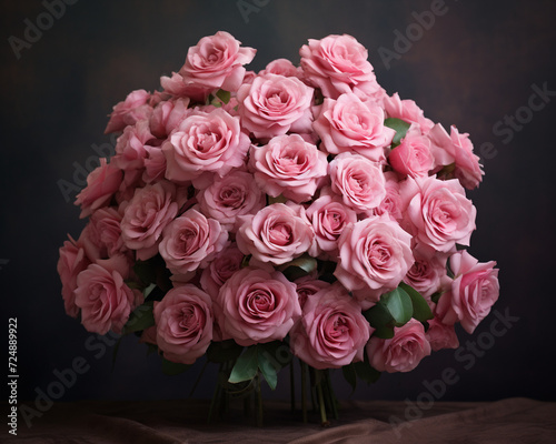Bouquet of pink roses in vintage style  atmospheric background Generative AI