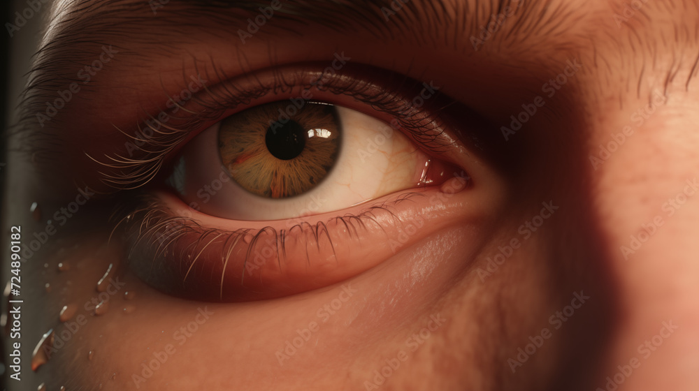 A closeup of a little boy's face, he is sad with a tear in his eye, cinematic photography capturing the wonder in a child's eye. 