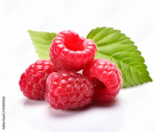 Raspberries close up on a white background Generation AI