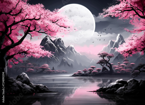 Sakura against the background of the moon
Generation AI