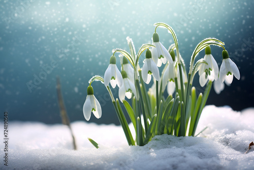 Spring snowdrop flowers in snow. Crocus
Generative AI
