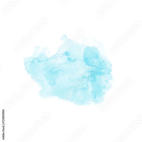 Abstract pattern with blue watercolor cloud on white background. Cyan watercolour water brash splash texture. Vector pastel color paint stain. Blue watercolor background