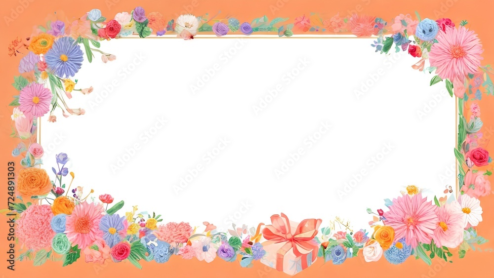 Floral holiday card with colorful flowers on orange background
