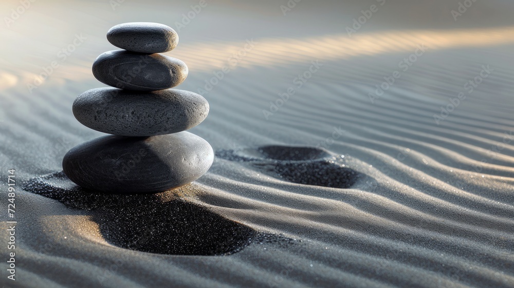 Zen garden with raked sand and balanced stones, portraying the simplicity and harmony associated with peace