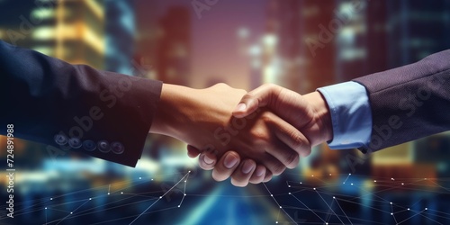 Smart logistics and transportation. Handshake for successful of investment deal teamwork and partnership business partners on logistic global network distribution