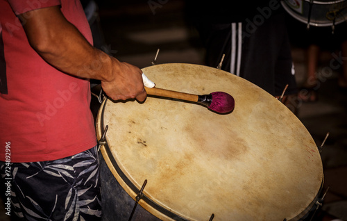 Detail of drum, percussion instrument, used in samba school parades during Brazil's carnival