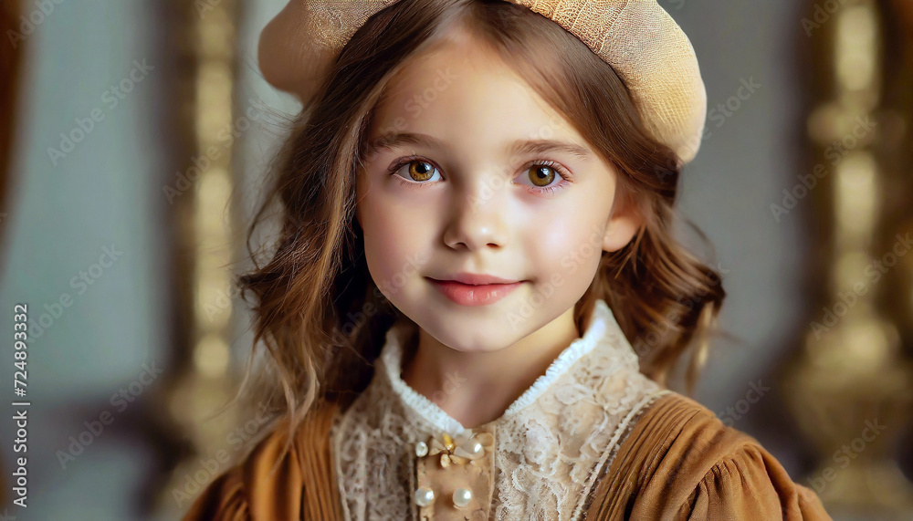 Stylish Little Girl Close-up Portrait  - obrazy, fototapety, plakaty 
