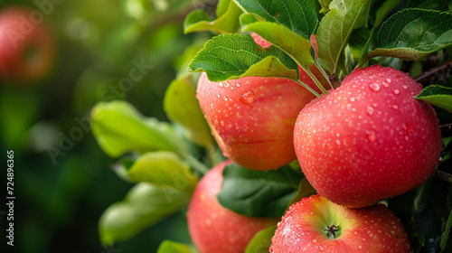 Close up of growing apples in a field Fresh apple plants in focus