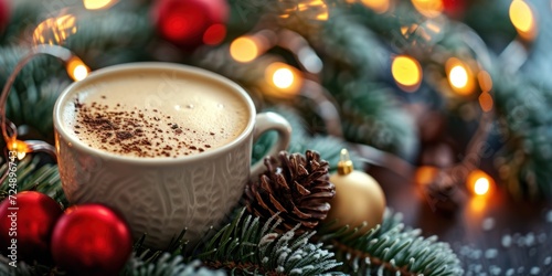 Christmas Cappuccino Surrounded by Decorations