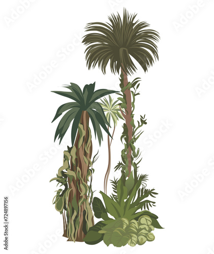 Artichelen tree of colorful set. This captivating illustration masterfully combines design and cartoon elements to make a tropical trees come alive. Vector illustration.