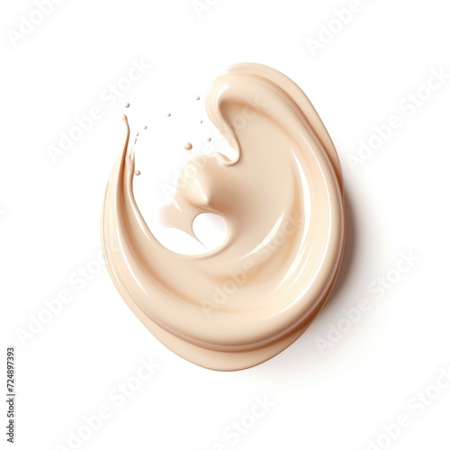 Beige cosmetic cream isolated on white background. Drop of liquid smear
