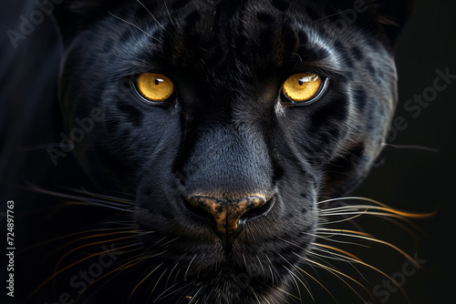 Close up of black panther with yellow eyes. photo