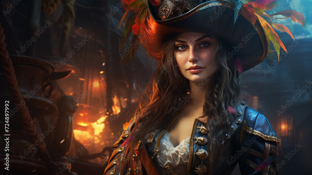 A mighty female pirate in rainbow colors, halloween motive A mighty female pirate in rainbow colors, halloween motive