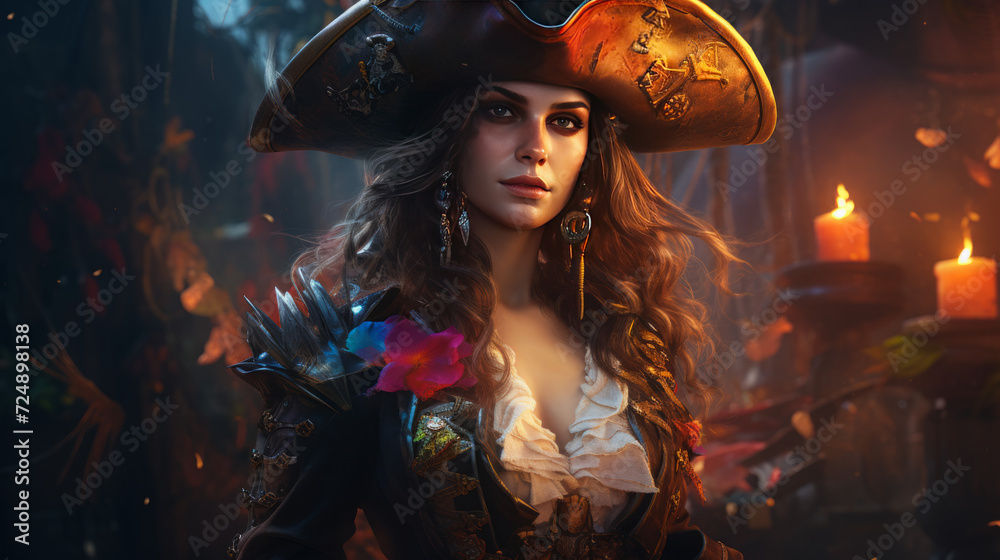 A mighty female pirate in rainbow colors, halloween motive A mighty female pirate in rainbow colors, halloween motive