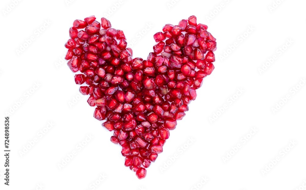Heart Shape Created with Pomegranate Seeds Isolated on White Background