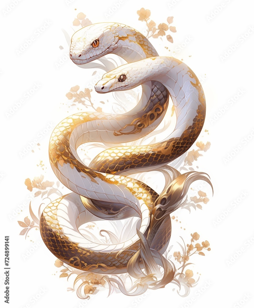 Obraz premium Traditional Splendor: Chinese New Year's Animal Charm Python Zodiac Sign in Golden Decorative Elegance