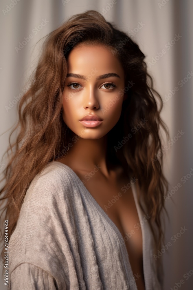 Cozy Elegance. Young Woman in Long Cardigan Cozy Elegance. Young Woman in Long Cardigan