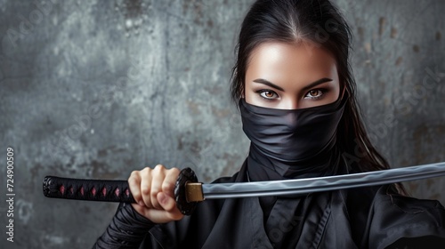 Female ninja character with black face mask AI generated image