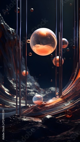 beautiful imaginative alien world with abundance of pearl like objects and dark space background