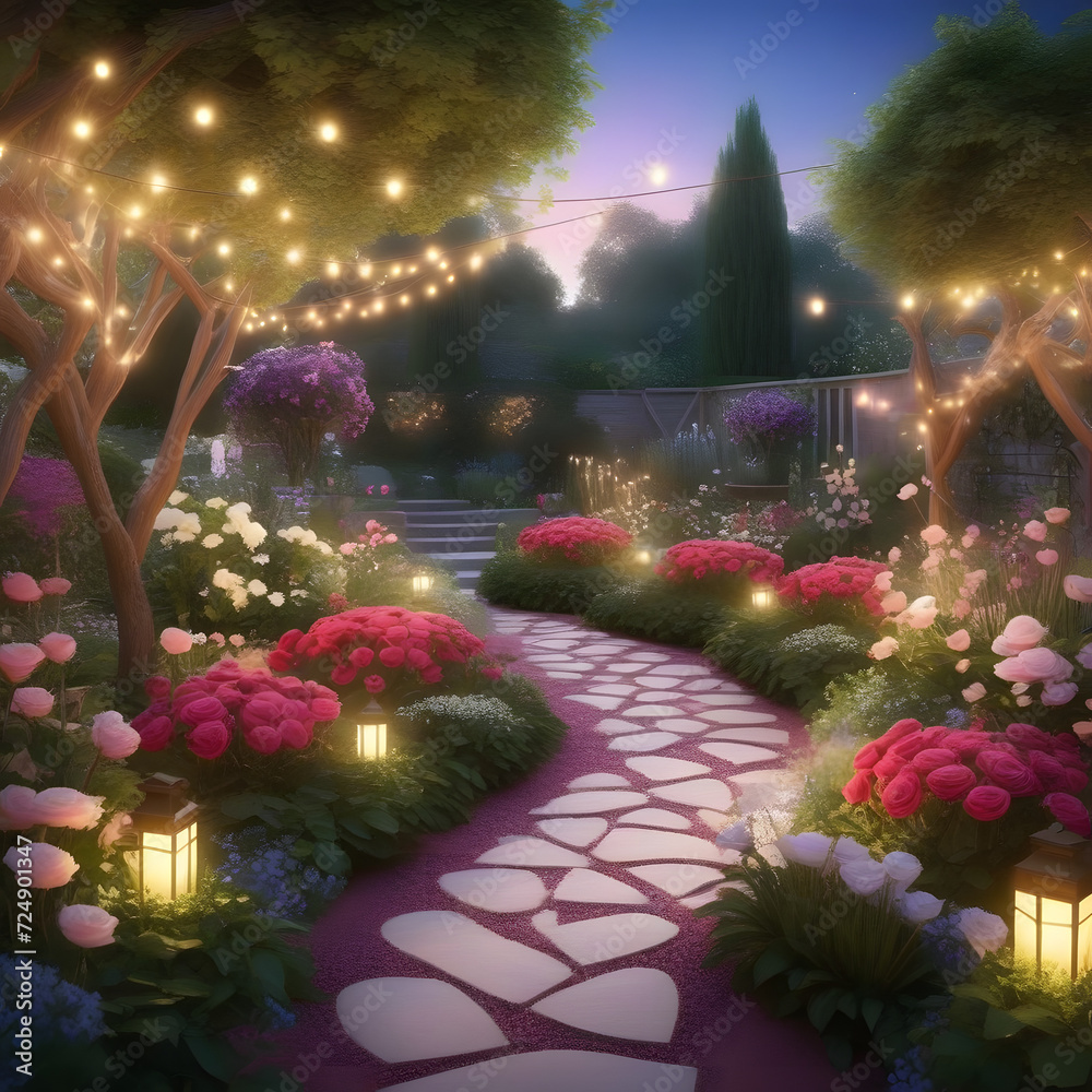 Garden With Lights And Flowers
