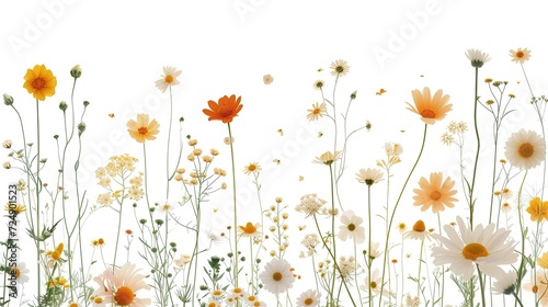Spring illustration of fresh flowers and herbs on white background