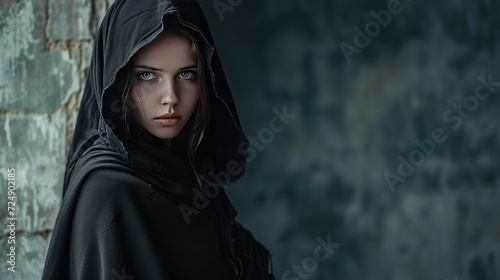 Stylish woman with black veil, medieval concept AI generated image