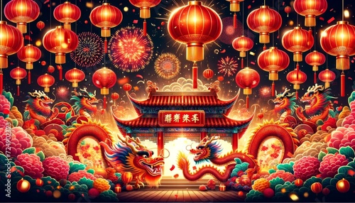 Vibrant Chinese New Year Dragon Dance Illustration