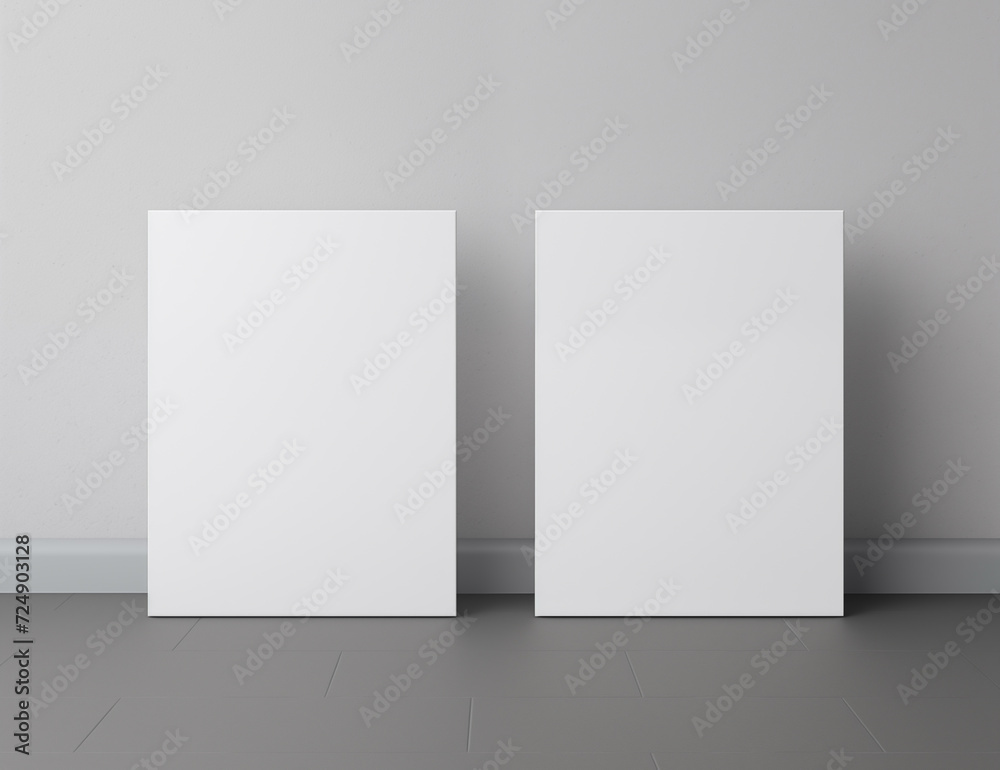 Blank square business card mockup with gray background	