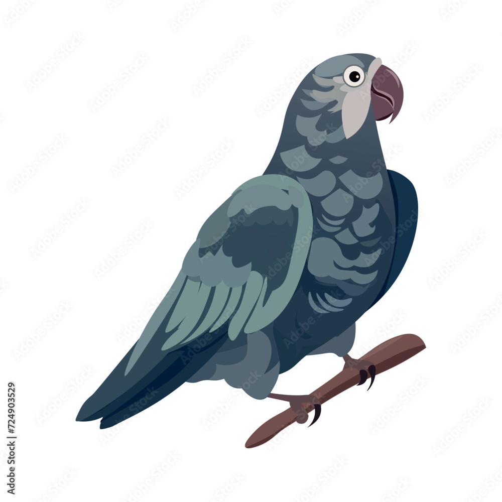 Fototapeta premium Parrots of colorful set. This illustration is a visual treat, showcasing the intricate details of a stunning and colorful parrot Ara in a whimsical cartoon style. Vector illustration.