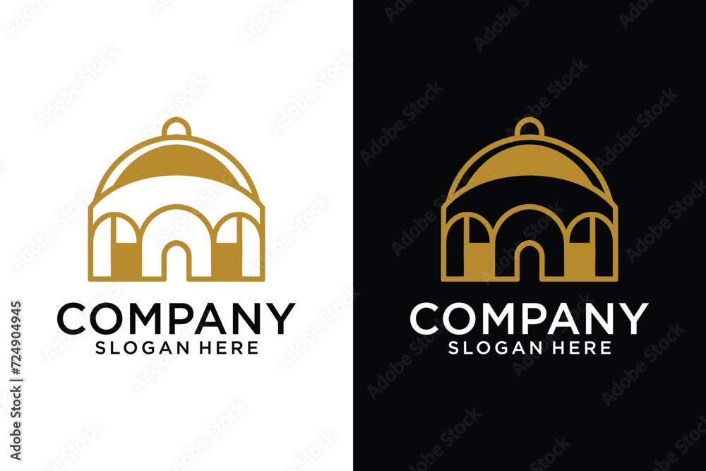 Islamic logo template, Islamic dome palace logo design template Islamic dome palace ribbon. luxury gold tower,