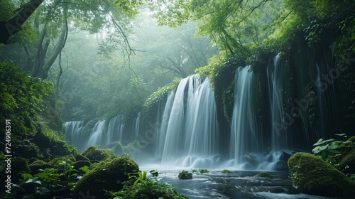 Majestic Waterfall in a Verdant Forest  Earth Day