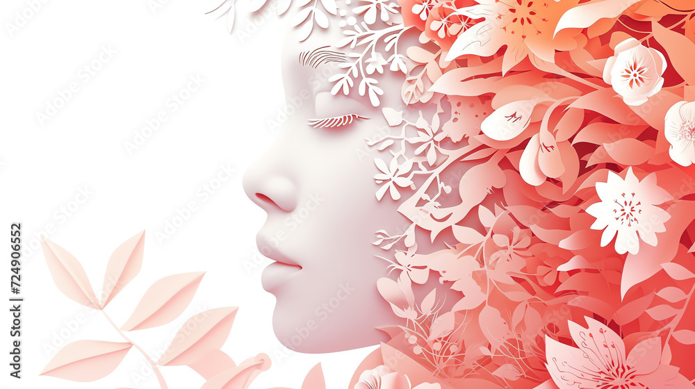 Paper Cut Illustration of Face and Flowers for International Women's Day Paper Cut Illustration of Face and Flowers for International Women's Day
