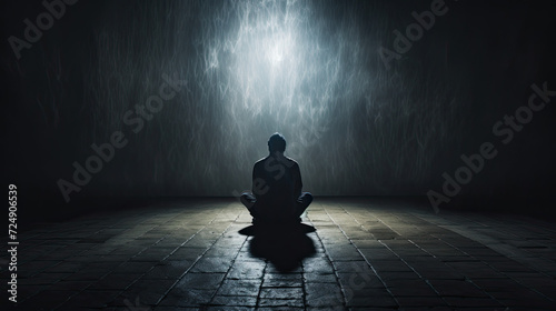 Sad man sitting alone. Depression and loneliness concept photo