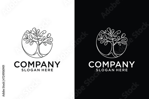 Minimalist nature oak tree roots and leaves logo design vector illustration