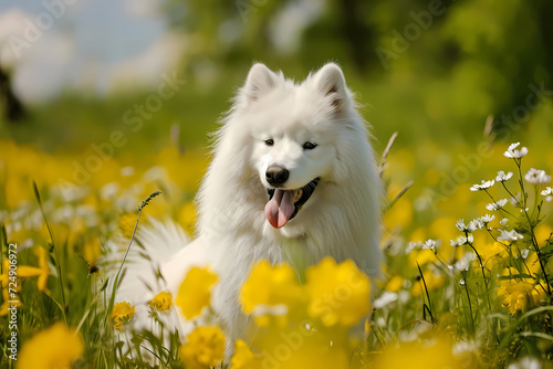 Samoyed - originated in Siberia, a spitz-type breed known for their thick white fur coat and friendly personality 