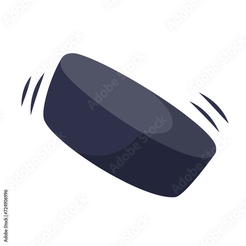 Single hand draw puck for hockey isolated on white background. Sport equipment for hockey game. Vector illustration. Flat style. Black and white colors.Hockey puck icon.