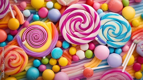 Colorful lollipops and candy an assortment of delicious candies