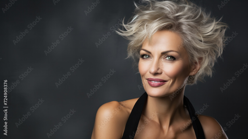 Portrait of smiling blond 45 yo mid age woman studio portrait Portrait of smiling blond 45 yo mid age woman studio portrait