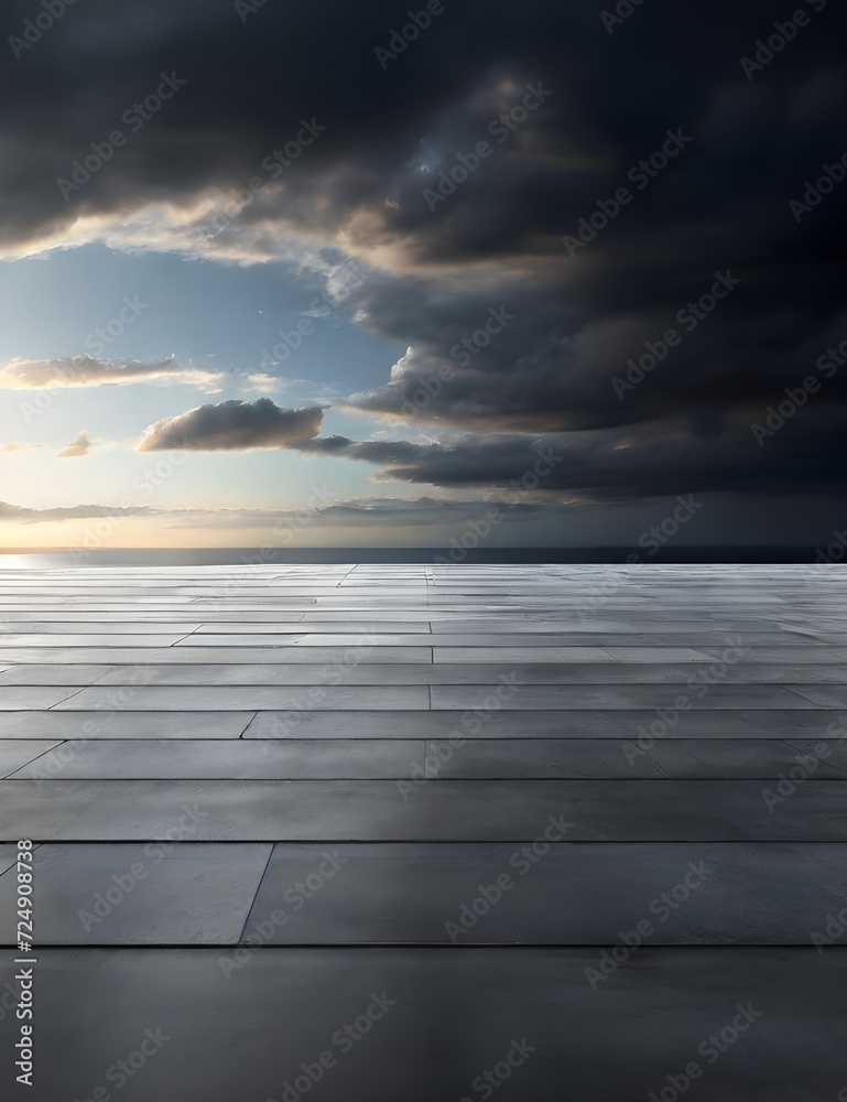 Dark Concrete Floor Background Infinite Horizon Sky Panoramic Scene Generative AI