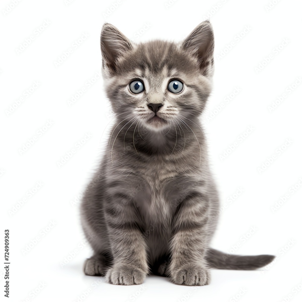 a curious grey kitten, studio light , isolated on white background