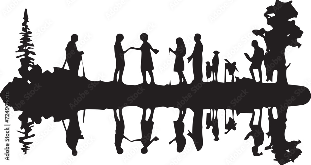 A Family Enjoy and playing by the river silhouette vector illustration